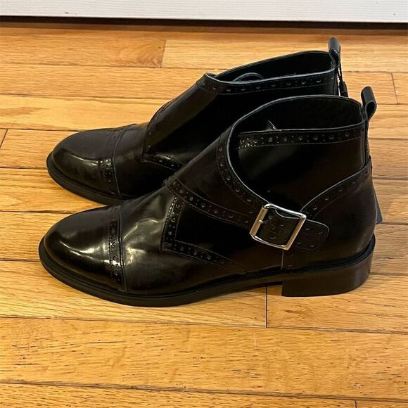 Avellini Women's Black Leather Ankle Boots Size 6 Hand Crafted, Elegant buckle - Picture 3 of 8